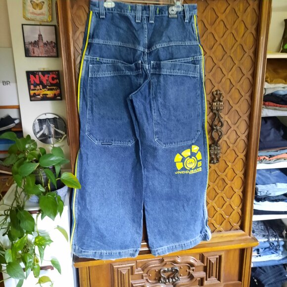 JNCO Vintage 90s NEON Green Stripe Skunk Skater Pipes Wide-Leg Jeans 32x30 Baggy - Picture 16 of 16
